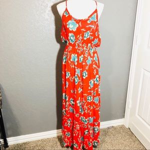 Patrons of Peace Coral Flower Boho Maxi Sundress